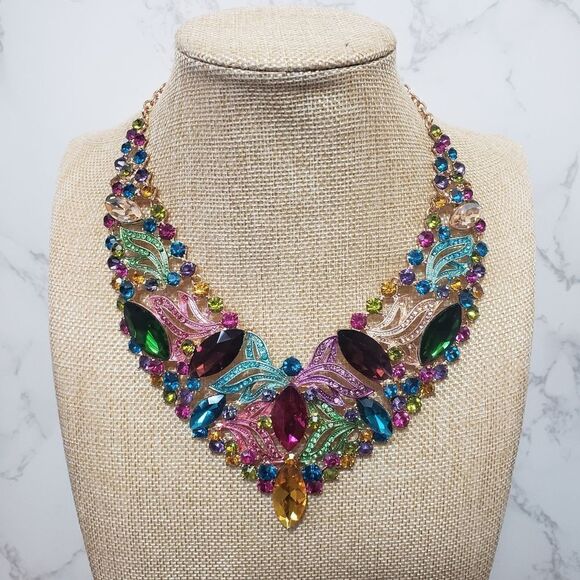 STATEMENT Necklace Ring Bracelet Earrings Set Dramatic Costume Jewelry Prom - Picture 2 of 12